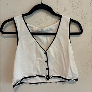 OAK + FORT White Crop Top with Black Trim